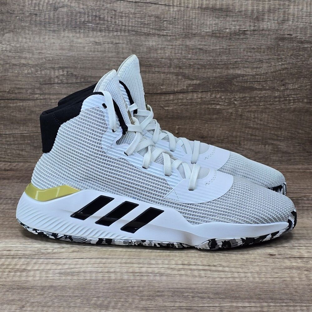 Adidas Pro Bounce 2019 Men's Size 13 White Black Gold Basketball Shoes (EE3896)